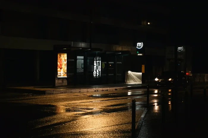 Rennes tram stop at night